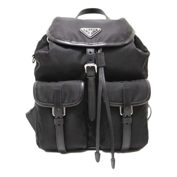 Prada Black Tessuto Nylon Soft Calf Leather Adjustable Backpack 1BZ677 - Picture 1 of 6